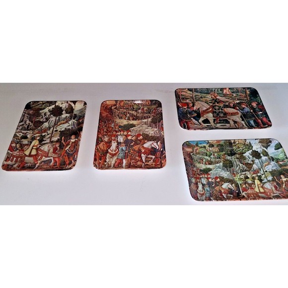 Vtg Melamine 4 Snack Trays Medieval Renaissance Florence Italy Designs 4" x 6" - Picture 8 of 8